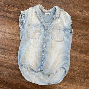 Bella Dahl Small Blue Roll Sleeve Button Tank